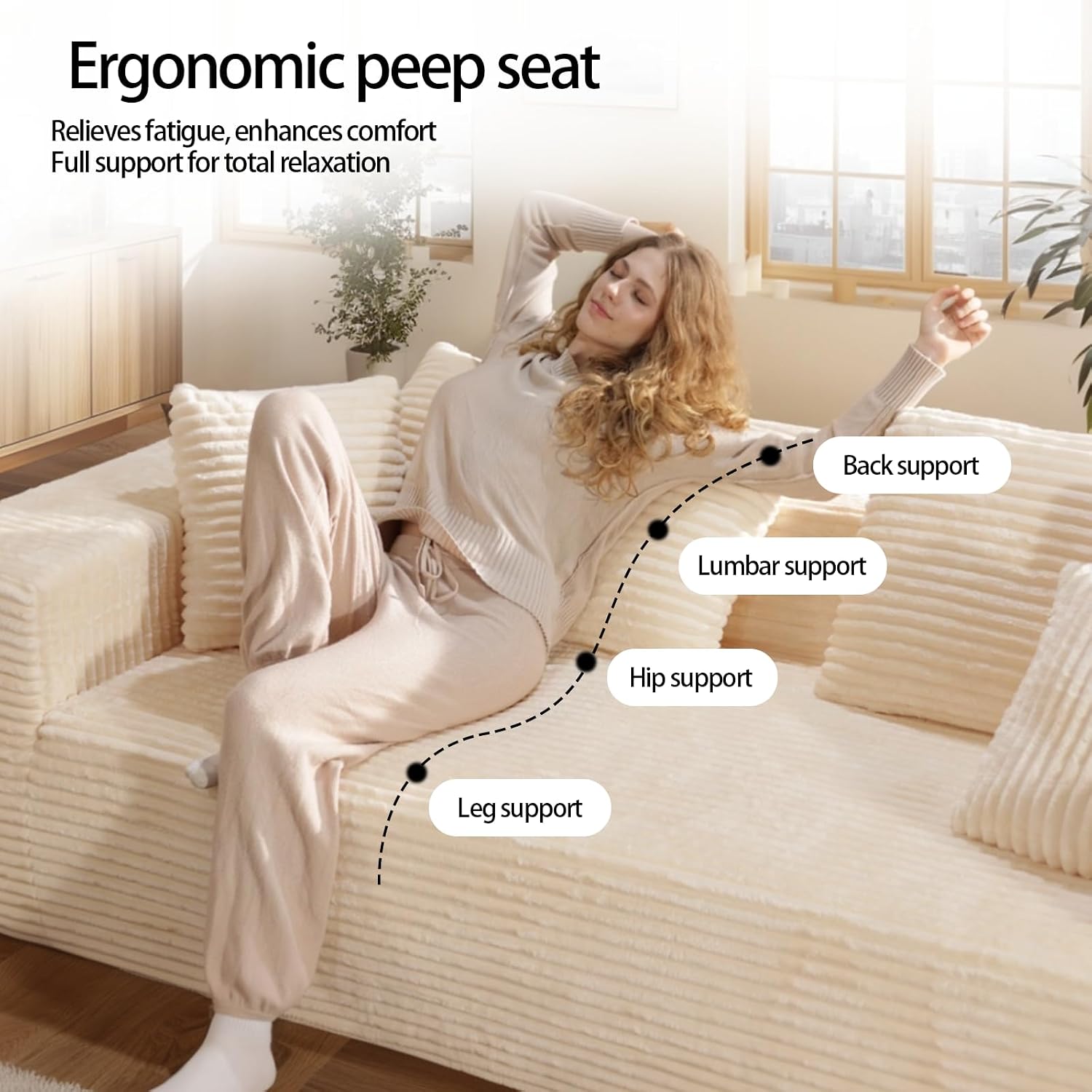 Boneless Cloud Couch Sofa, 3 Seater Deep Seat Modern Lounge Sleeper Couch, No Assemble, Corduroy Compression Upholstered Couches for Living Room, Bedroom, Apartment, Dorm, Office