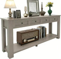 LKTART Solid Wood Console Table,Long Sofa Table Entryway Table with 4 Drawers and Bottom Shelf for Hallway Living Room Couch Table,Easy Assembled (63' Gray Wash)
