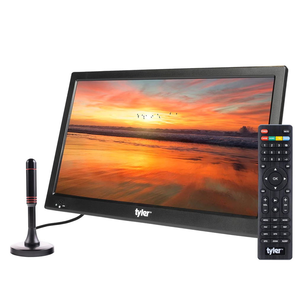 Tyler 16' Portable TV LCD Monitor Battery Powered Wireless Capability HD-TV, HDMI, USB, RCA, AC/DC, FM Radio, Car Charger, Remote Control, Built in Stand Small Mini for Car & Traveling