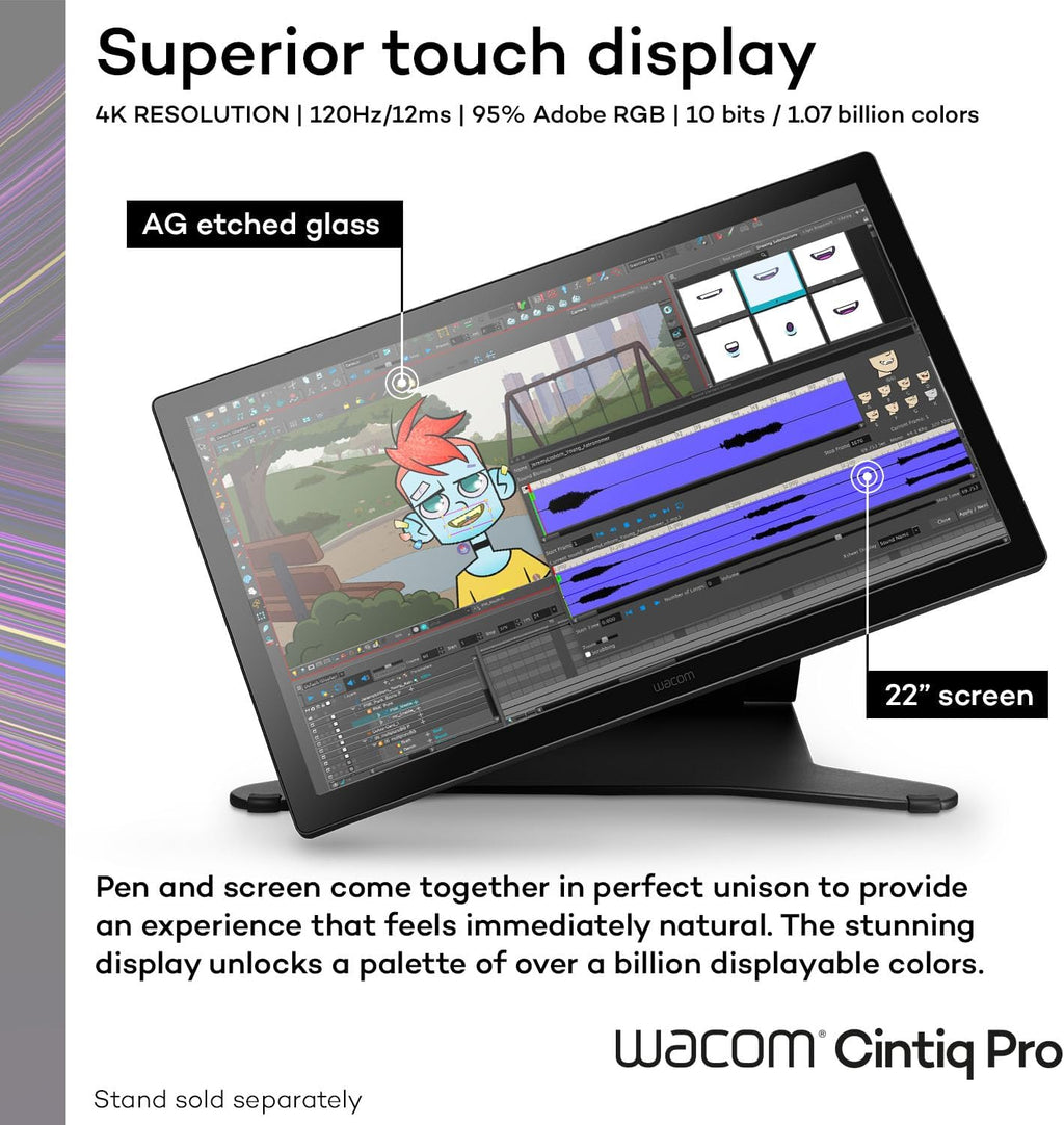 Wacom Cintiq Pro 22 Drawing Tablet with Screen, 21.5' Ultra HD 4K. 10-bit 120Hz Touchscreen Display Graphic Arts Tablet with Pro Pen 3, for Windows PC, Mac, Linux