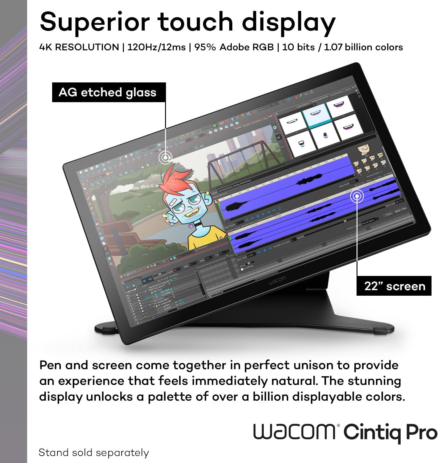 Wacom Cintiq Pro 22 Drawing Tablet with Screen, 21.5' Ultra HD 4K. 10-bit 120Hz Touchscreen Display Graphic Arts Tablet with Pro Pen 3, for Windows PC, Mac, Linux