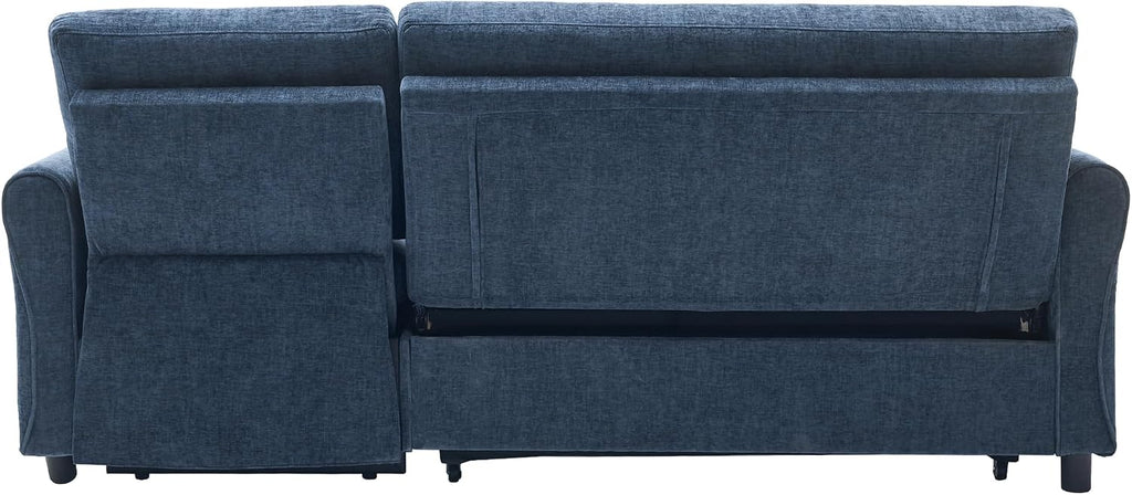 Merax 2-in-1 Convertible Sofa Bed & Recliner Sofa, 82' 3-Seater Sofa, Pull-Out Sleeper Sofa, 3 Level Adjustable Backrest, Reversible Left/Right, with USB Charging Ports, Easy to Assemble (Blue)