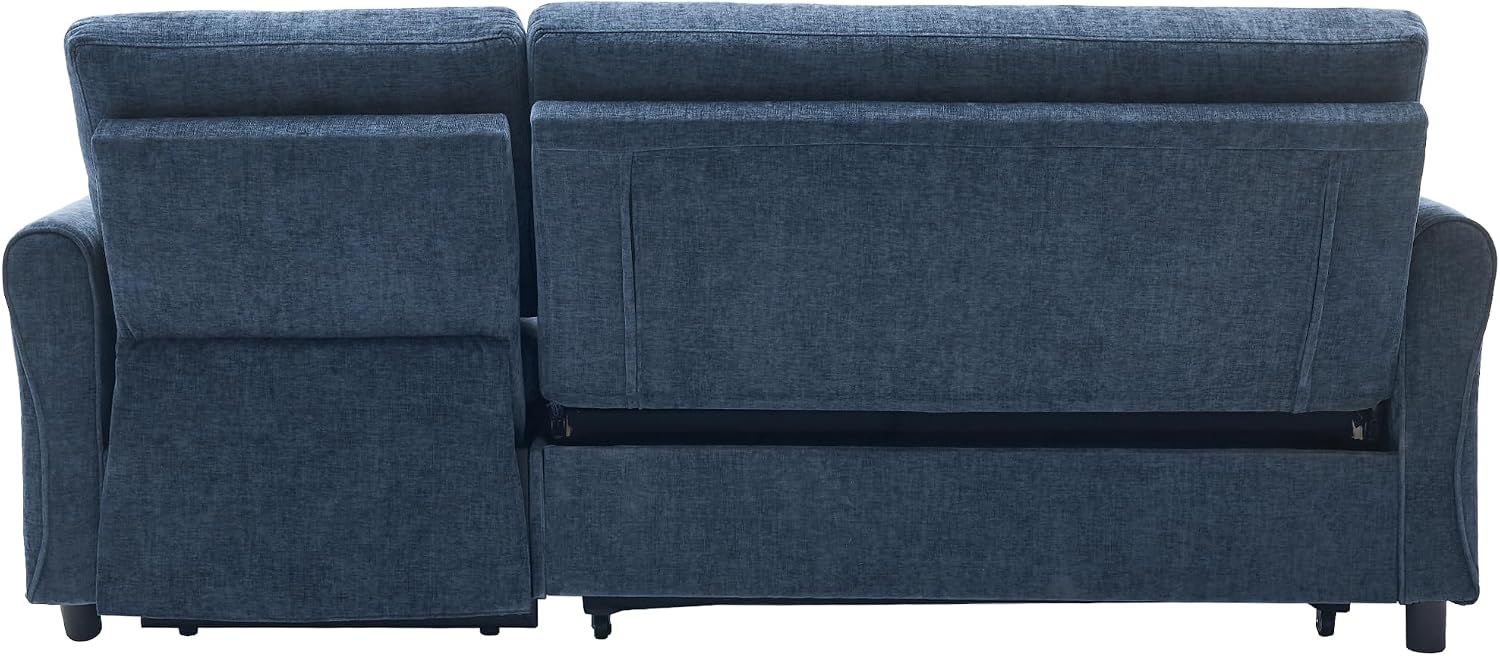 Merax 2-in-1 Convertible Sofa Bed & Recliner Sofa, 82' 3-Seater Sofa, Pull-Out Sleeper Sofa, 3 Level Adjustable Backrest, Reversible Left/Right, with USB Charging Ports, Easy to Assemble (Blue)