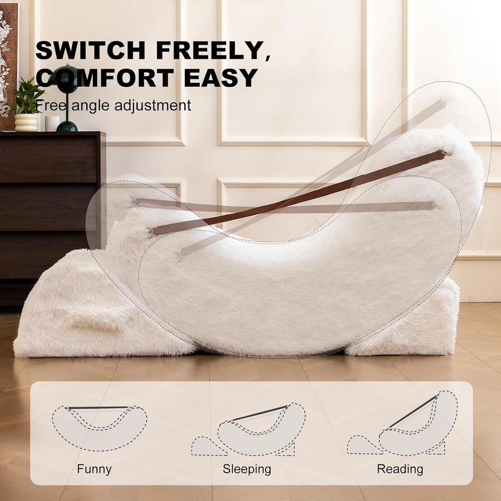 3-in-1 Adjustable Zero Gravity Floor Chair, Oversized Faux Fur Boneless Chair for Adults with Memory Foam & Washable Cover, Silent Rocker Recliner Lounge Chair for Reading, Nursing, Gaming, LightWhite