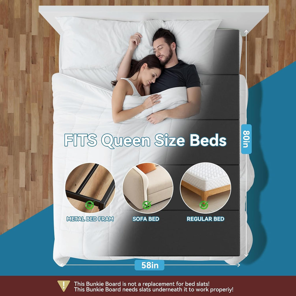 Bunkie Board Queen - Heavy Duty Reinforced Wood Bed Boards for Under Mattress, Universal Sleeper Sofa Support Board with Anti-Sag Design for Metal Bed Frame, Platform Beds&Pull Out Couches