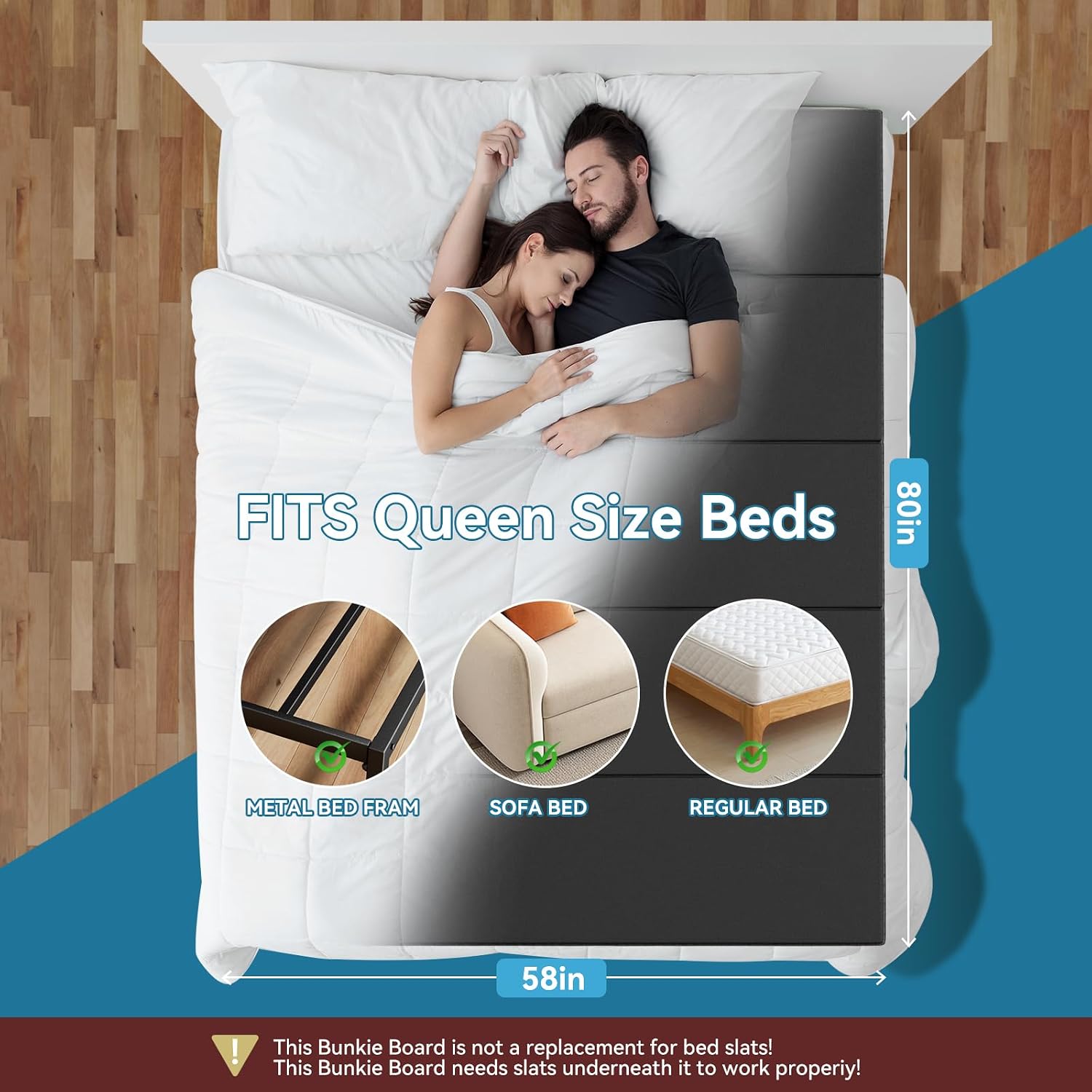 Bunkie Board Queen - Heavy Duty Reinforced Wood Bed Boards for Under Mattress, Universal Sleeper Sofa Support Board with Anti-Sag Design for Metal Bed Frame, Platform Beds&Pull Out Couches