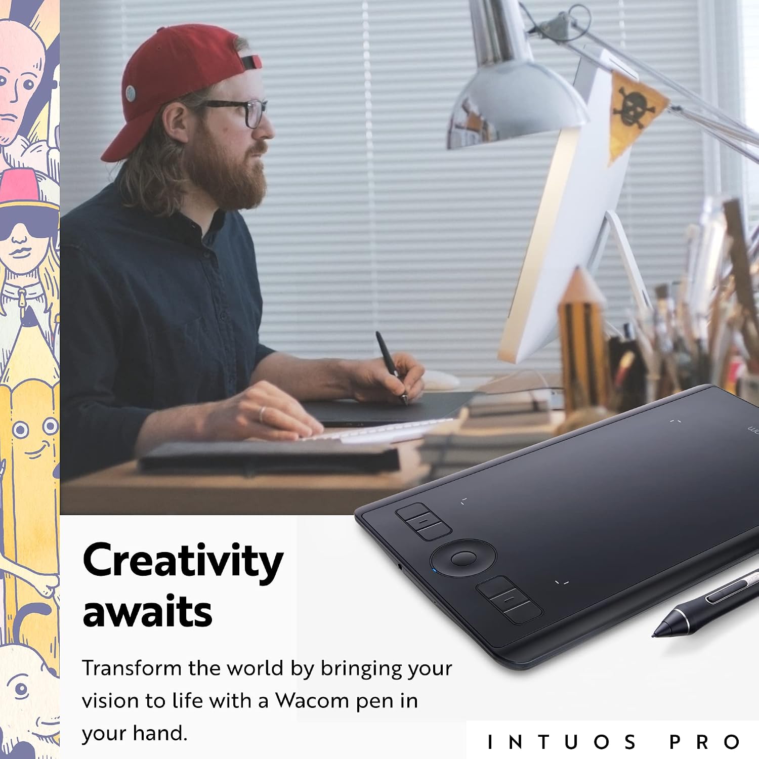 Wacom Intuos Pro Drawing Tablet, Small 10.6' x 6.7' Wireless Graphics Art Tablet with Pro Pen 2 & Touch Ring, Digital Drawing Pad for Mac and Windows PC