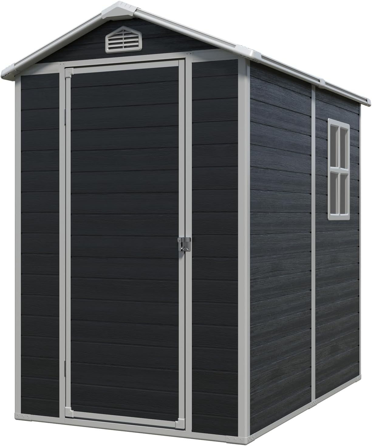Resin 8x4ft Outdoor Storage Shed with Two Windows & Double Doors-Durable, Weather, Storage Solution for Yard, Garden, Tools, and Equipment (4x6Ft Gable | Single Door & Window | Black, Resin)