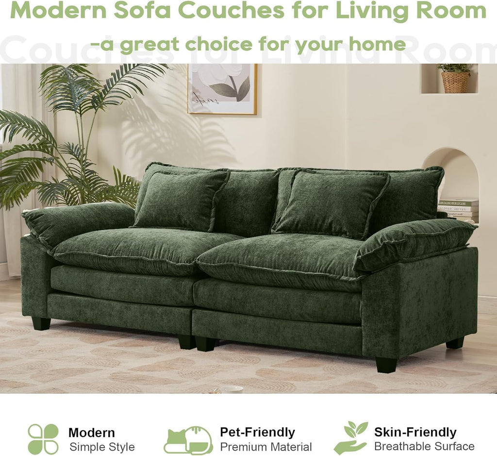 Oprisen 86' Modular Sectional Sofa, Comfy Cloud Couch Sectional Sofa, Chenille Sofa Sleeper Deep Seat Sofa with Throw Pillows for Living Room (Green, 86'- Loveseat)