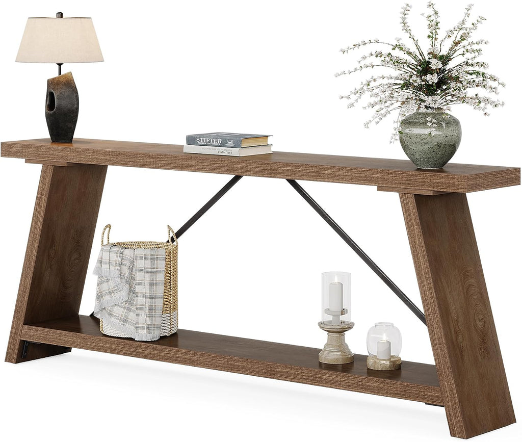 Tribesigns 70.9 Inches Extra Long Sofa Table Behind Couch, Industrial Entry Console Table with Storage for Hallway, Entryway, Living Room, Light Natural Brown