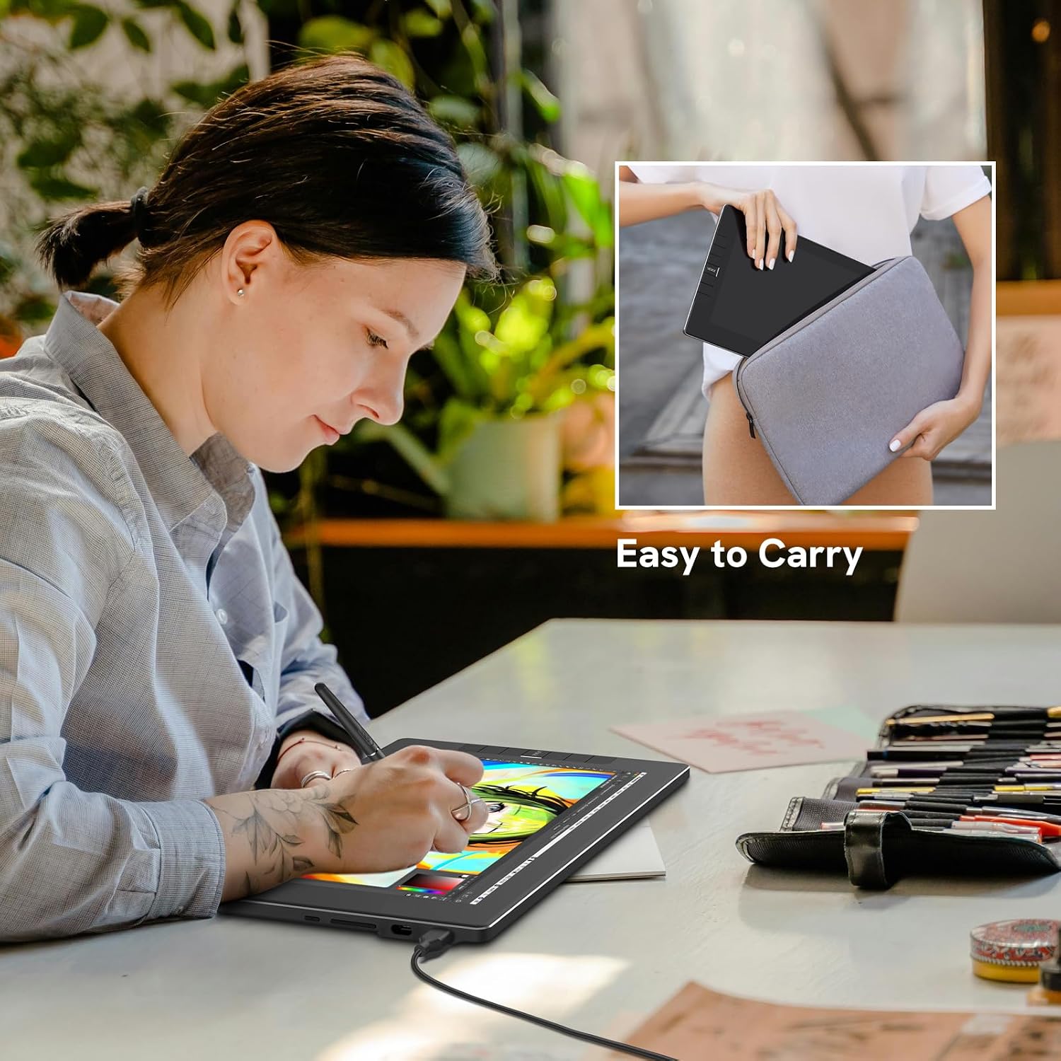 VEIKK VK1200 11.6 inch Drawing Tablet with Screen, 8192 Levels Pressure Battery-Free Pen, Tilt Function, 6 Shortcut Keys, for Artists, Students, and Beginners