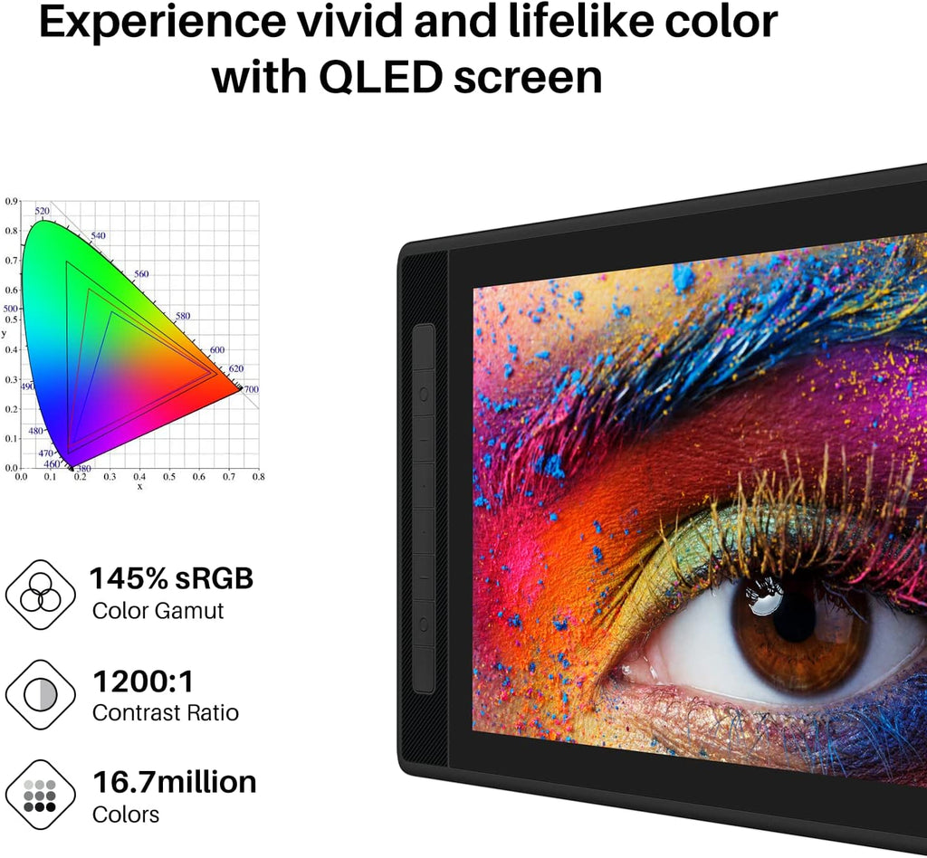 HUION KAMVAS Pro 16 2.5K QHD Drawing Tablet with Screen QLED Full-Laminated Graphics Tablet with Battery-Free Pen for Art, Paint &Design, Work with Mac, Windows, Android & Linux, With Mini Keydial K20
