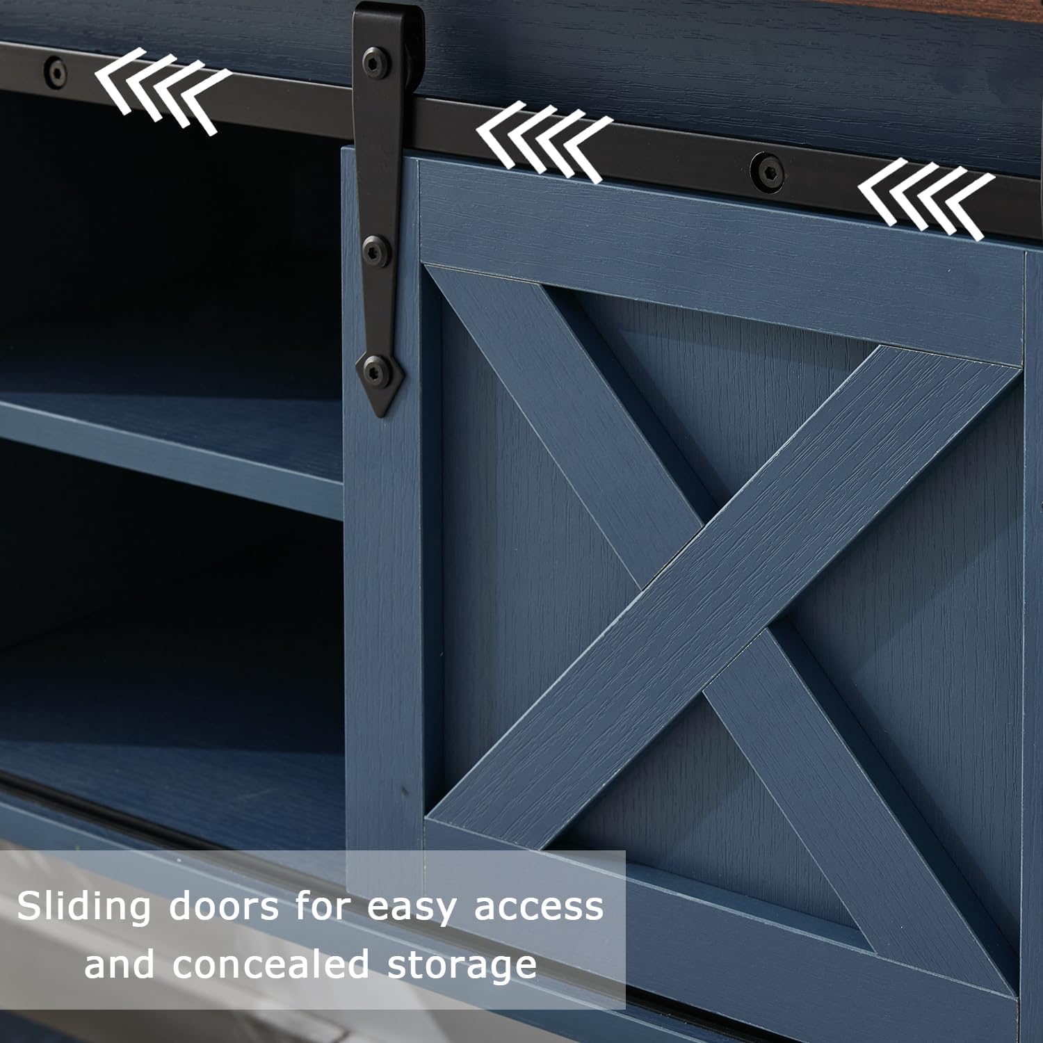 Blue Farmhouse Entryway Table, Rustic Hallway Table with Storage Shelf, Sofa Table with Sliding Barn Doors for Hallway, Entryway, Living Room, Foyer