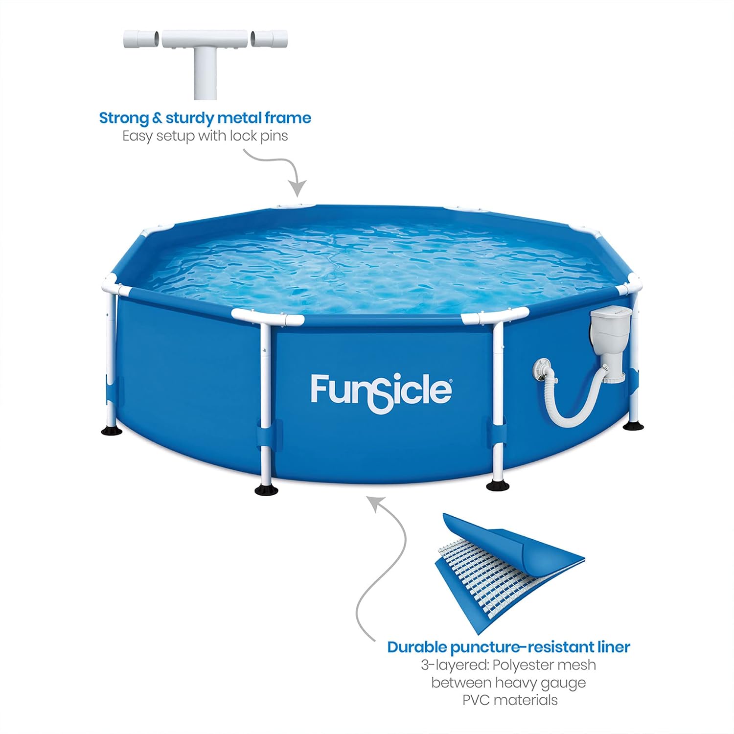 Summer Waves P2000830A Active 8ft x 30in Outdoor Round Frame Above Ground Swimming Pool Set with Filter Pump and Type D Filter Cartridge, Blue