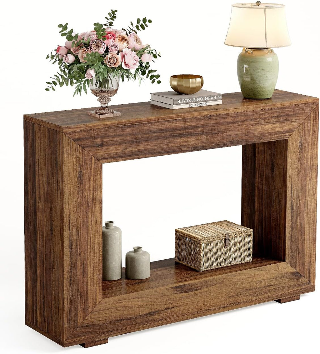 LITTLE TREE 47 Inches Console Table, Sofa Table with Storage, Modern Entryway Table for Hallway, Narrow Long Sofa Entryway Table for Living Room, Brown