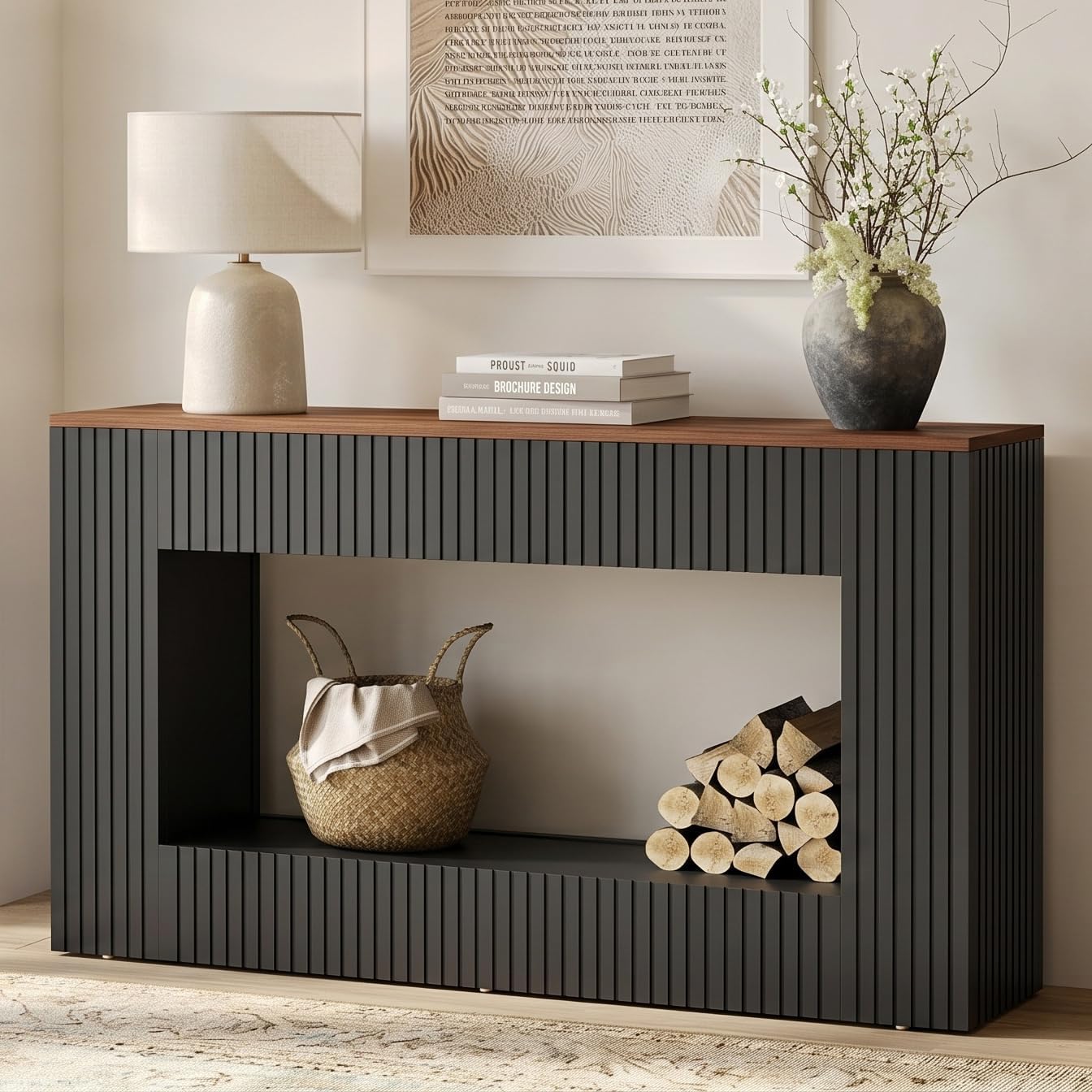 LITTLE TREE Black Console Table for Entryway, 55 Inch Long Narrow Farmhouse Sofa Table with Storage for Living Room, Hallway, Entry, Behind Couch, Entrance, Foyer