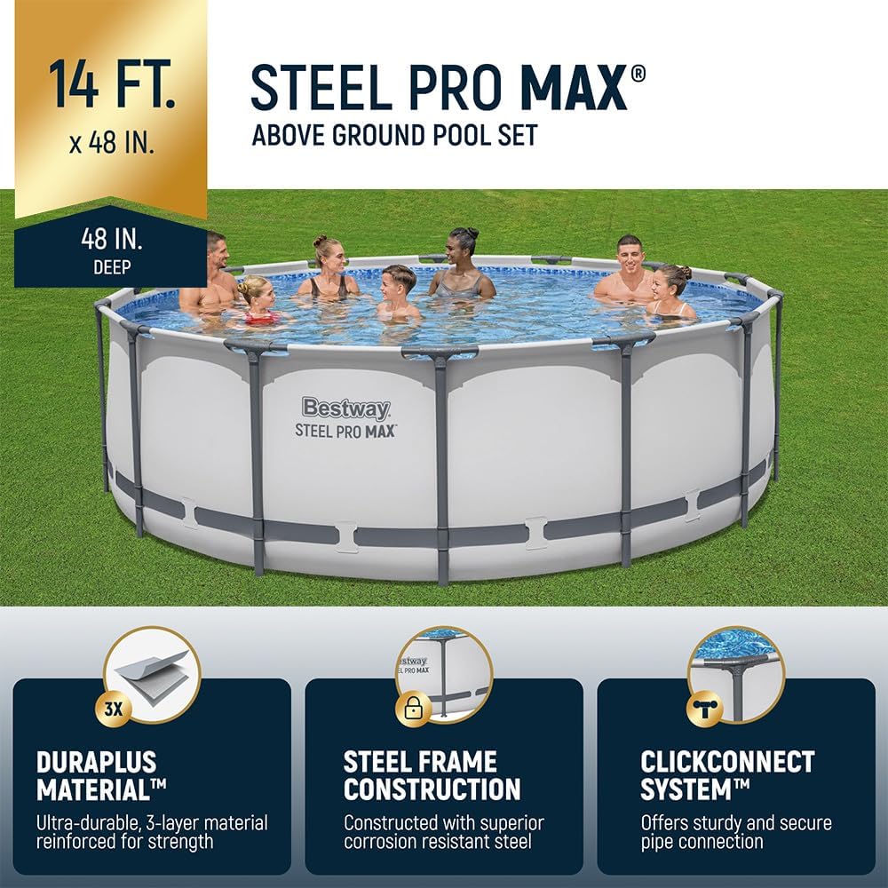 Bestway 2 Pack Steel Pro MAX Above Ground Pool Set, 14 Foot x 48 Inch Round Metal Frame, Outdoor Swimming Pool with 1,000 Filter Pump, Ladder, Cover