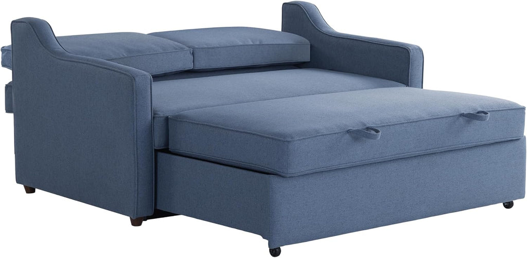 Serta® Corren 68.1' Queen Sized Convertible Sofa, Dream Coil® Comfort, Fingerguard® Pinch Point Protection, Sofa Chenille Fabric, Navy Blue