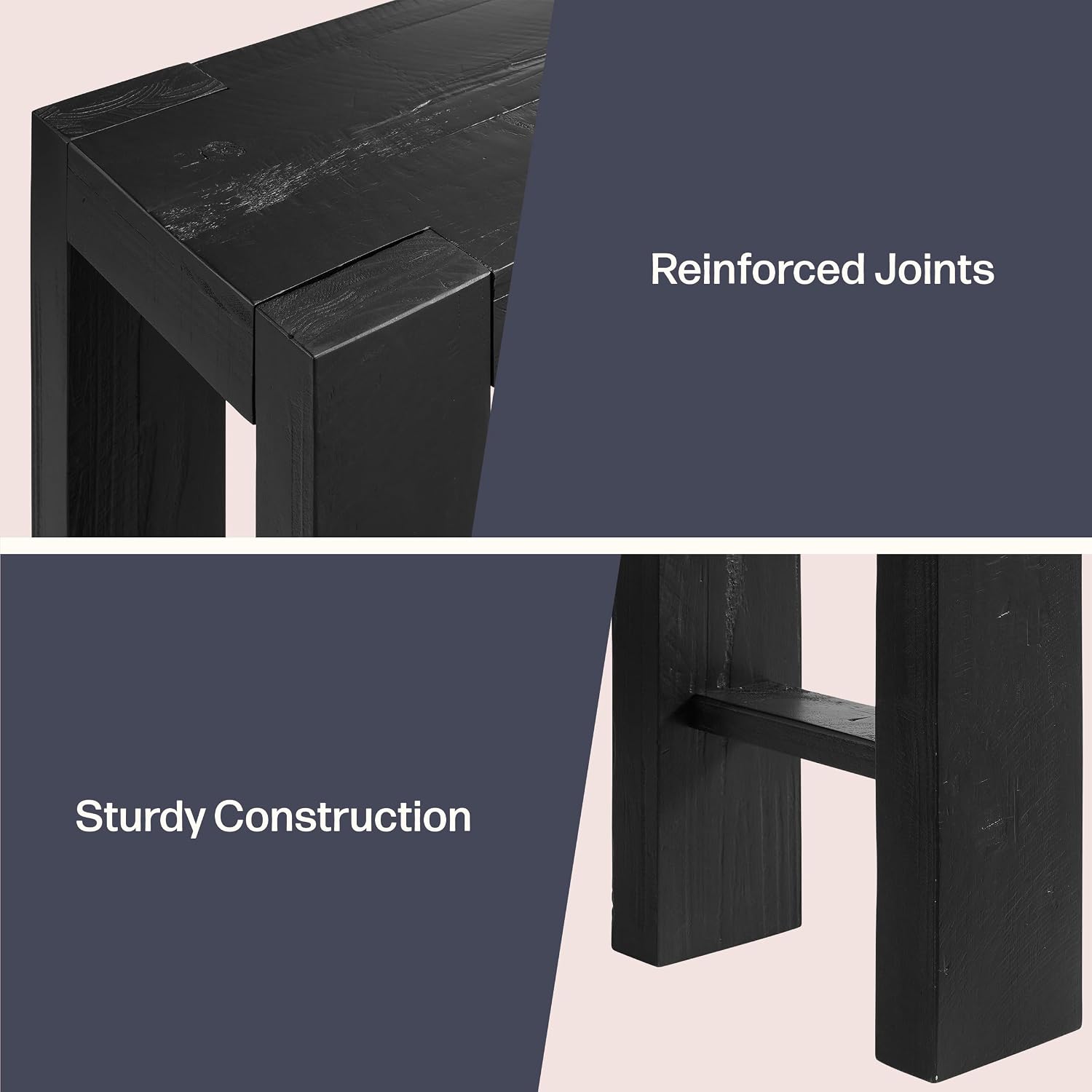 Alaterre Furniture Classic Solid Wood Console Table - 56 Inch Modern Farmhouse Entryway Table - Easy Assembly Living Room Furniture for Behind The Couch, Entryway, or Hallway (Black)