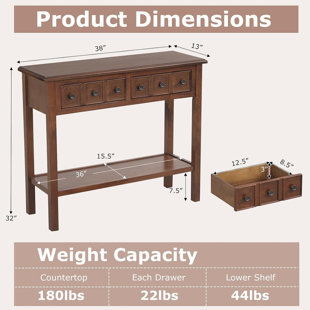 Giantex 2-Tier Narrow Console Table, 38' Retro Entryway Table with 2 Drawers and Open Storage Shelf, Wood Accent Sofa Tables for Living Room, Foyer, Hallway, Bedroom, Entrance