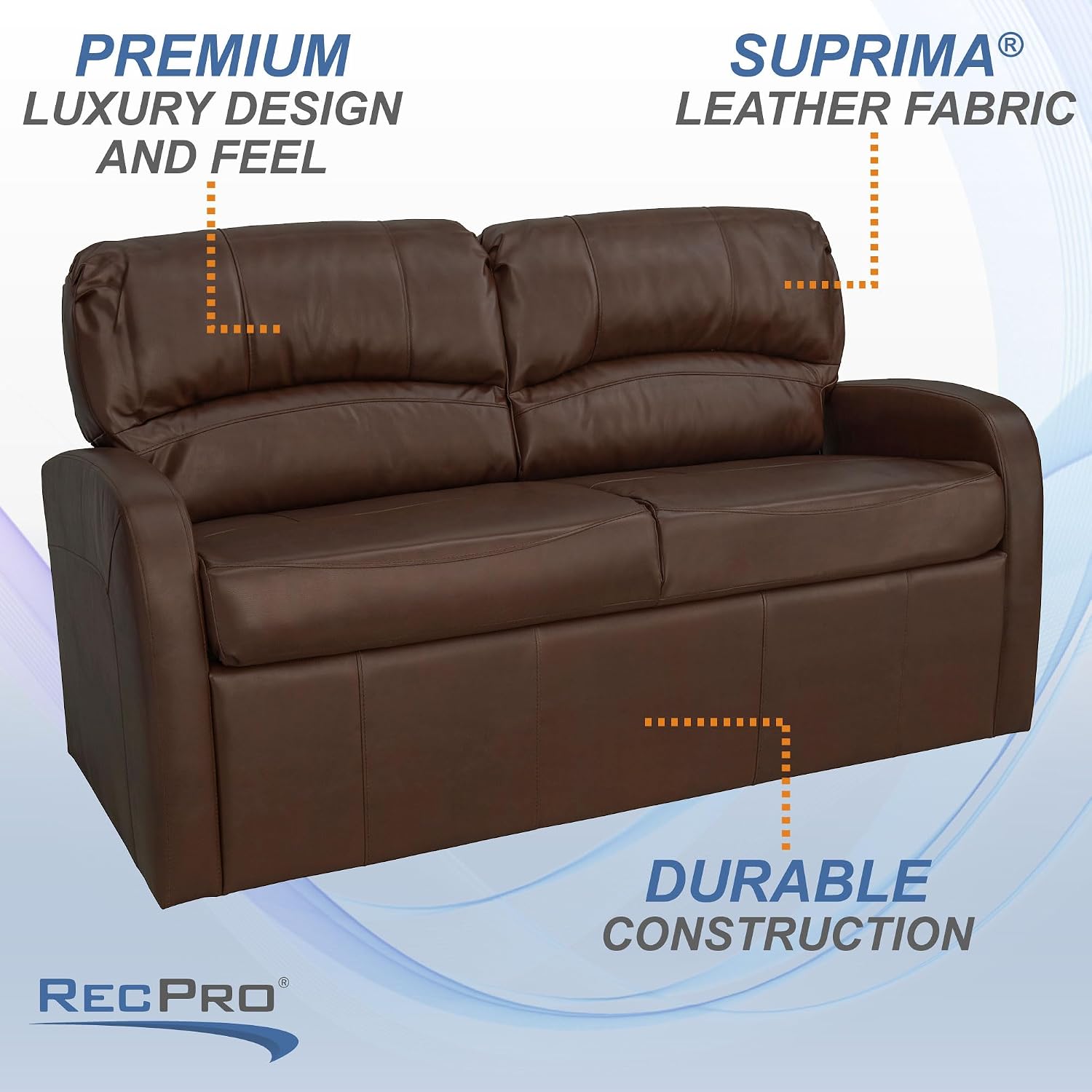 RecPro Charles Collection 60' RV Jack Knife Sofa With Arms - Sleeper Couch for Camper Living Room (Slideout) - Mahogany