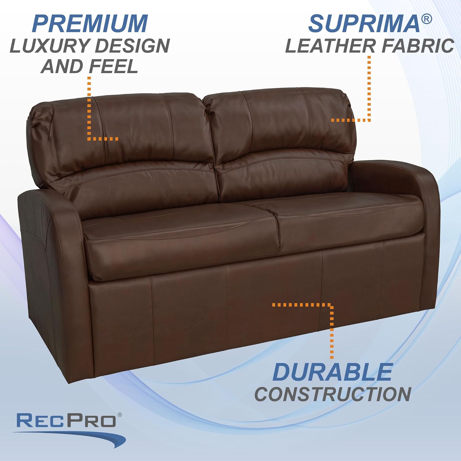 RecPro Charles 65' Jack Knife RV Sleeper Sofa with Arms | RV Furniture | Zero Wall Hugger (Mahogany)