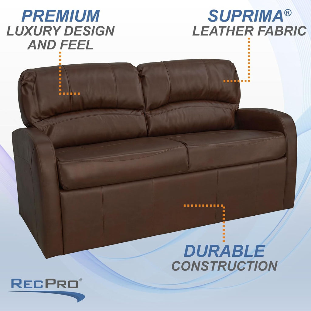 RecPro Charles Collection | 70' RV Jack Knife Sofa w/Arms | RV Sleeper Sofa | RV Couch | RV Living Room (Slideout) Furniture | Camper Furniture | Mahogany