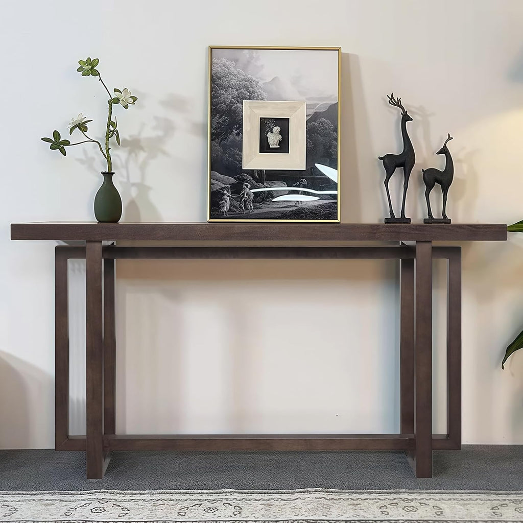 LKTART 59.05-Inch Long Behind Couch Sofa Table for Living Room, Farmhouse Console Table with Storage, Narrow Accent Entryway Tables for Hallway Entrance Foyer (Espresso)