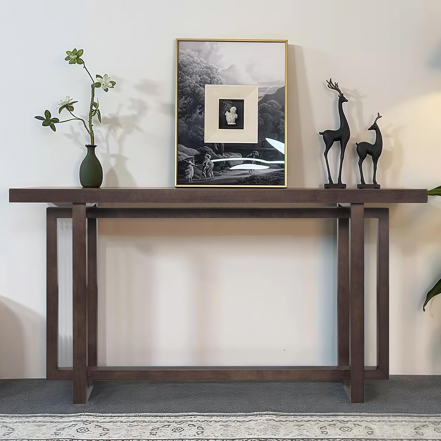 LKTART 59.05-Inch Long Behind Couch Sofa Table for Living Room, Farmhouse Console Table with Storage, Narrow Accent Entryway Tables for Hallway Entrance Foyer (Espresso)