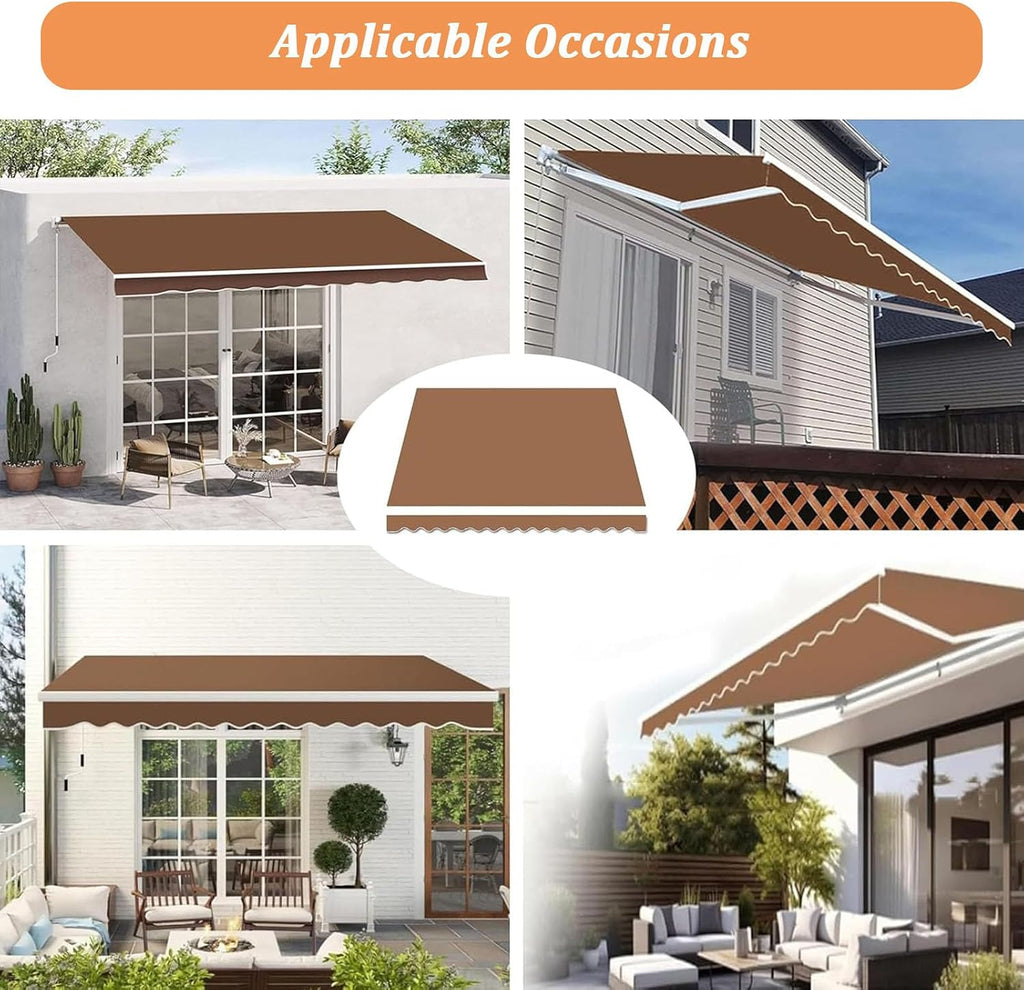 Patio Awning Fabric Replacement Exterior Uv Protection Polyester Sunshade Canopy Cloth Reinforced Waterproof Retractable Awning Cover Sun Shade Shelter Canvas Custo(Size:14x10ft,Color:Light Brown)