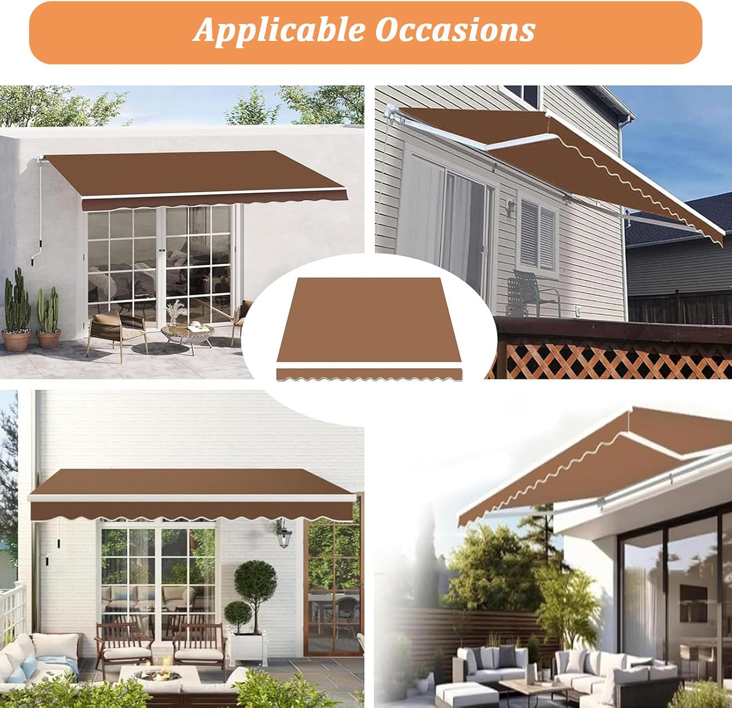 Patio Awning Fabric Replacement Exterior Uv Protection Polyester Sunshade Canopy Cloth Reinforced Waterproof Retractable Awning Cover Sun Shade Shelter Canvas Custo(Size:14x10ft,Color:Light Brown)