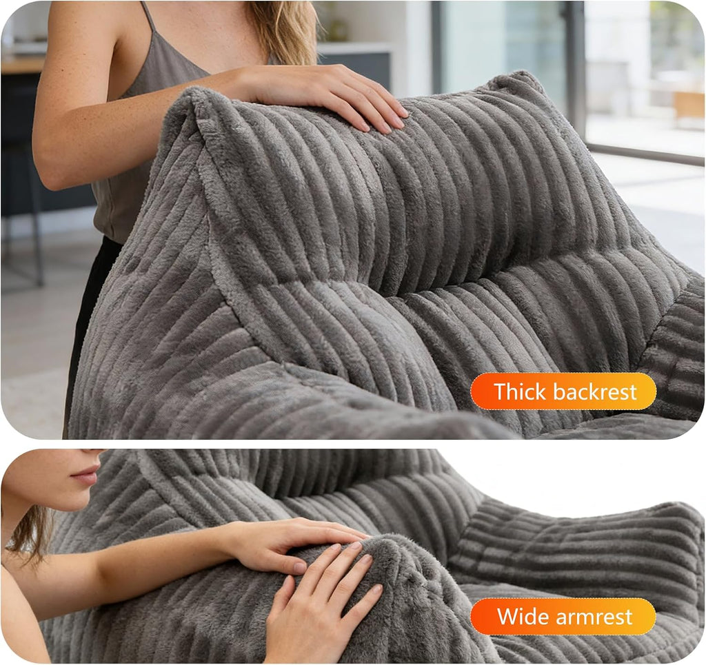 Bean Bag Chair for Adults with Armrests, Bean Bag Sofa with Back Support for Living Room, Bedroom, Dorm, Cozy Fluffy BeanBag Lazy Couch (Gray)