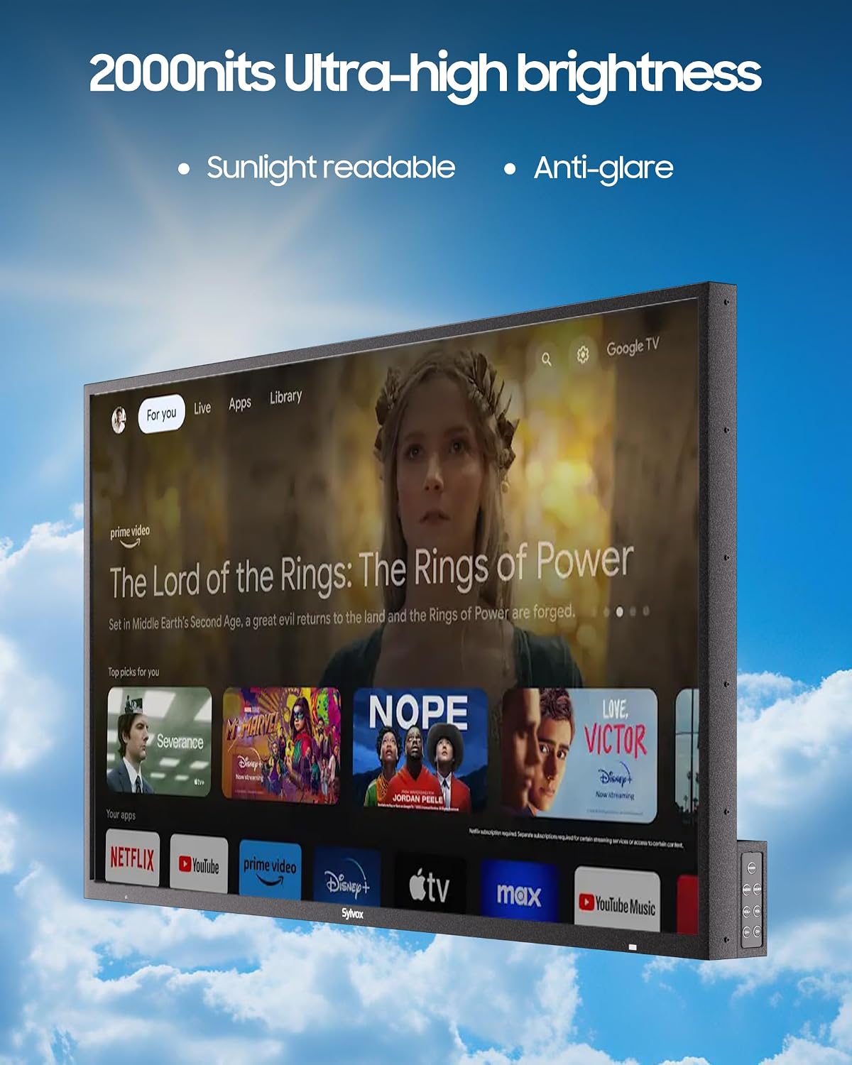 SYLVOX Outdoor TV with Wall Mount & Cover, 43 inch 2000 Nit Full Sun Smart TVs, Sunlight Readable, IP56 Waterproof, 4K TV for Outdoor Households or Commercial Places