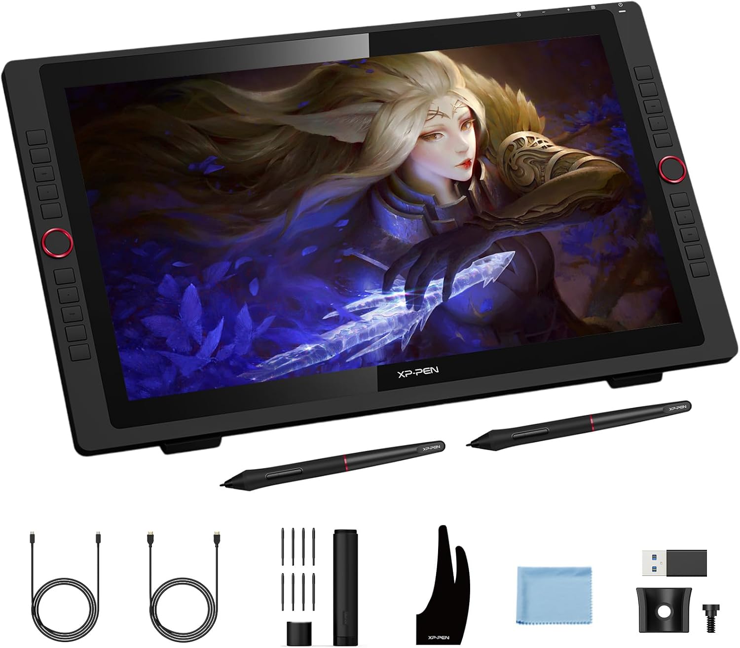 XPPen Artist 24 Pro 2.5K QHD Drawing Tablet with Screen,16.7M Colors Graphics Tablet with 8192 Pen Pressure Battery-Free Tilt Stylus and XPPen PA2 8192 Pen Pressure Battery-Free Stylus