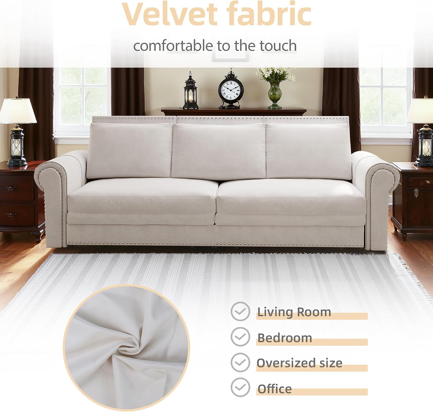 Casaphoria 93.7 Inch Pull Out Sleeper Sofa Beds, 3 in 1 Velvet Convertible Sofa Bed Couch, Vintage Loveseat Sofa Couch Bed for Apartment, Bedroom, Living Room, King Size White