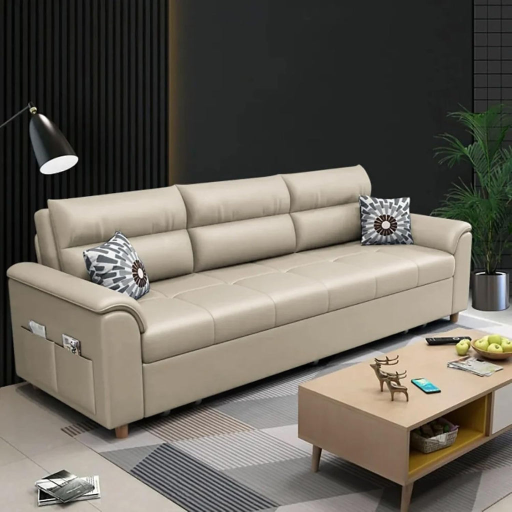 homary 74' Queen Sleeper Sofa Bed – 2-Seater Convertible Couch with Pull-Out Bed with Storage Drawers & Side Pockets, for Apartment Living Room (Beige)