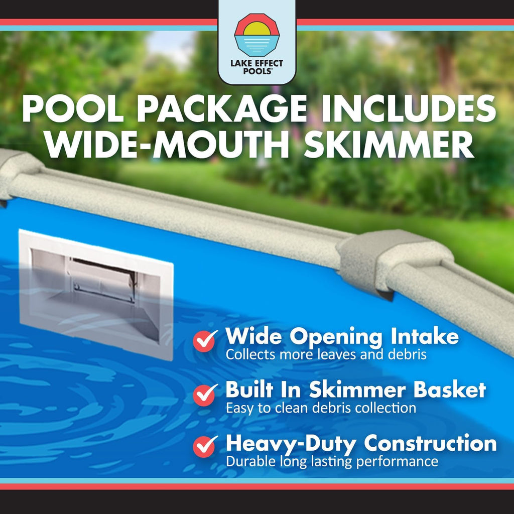 Lake Effect Pools 'Meadows Reprieve' 18 ft Round Above Ground Swimming Pool Bundle | 52 Inch Height | Steel Sided Walls | Kit Includes: 25 Gauge Liner, A-Frame Ladder, Sand Filter/Pump, & Skimmer