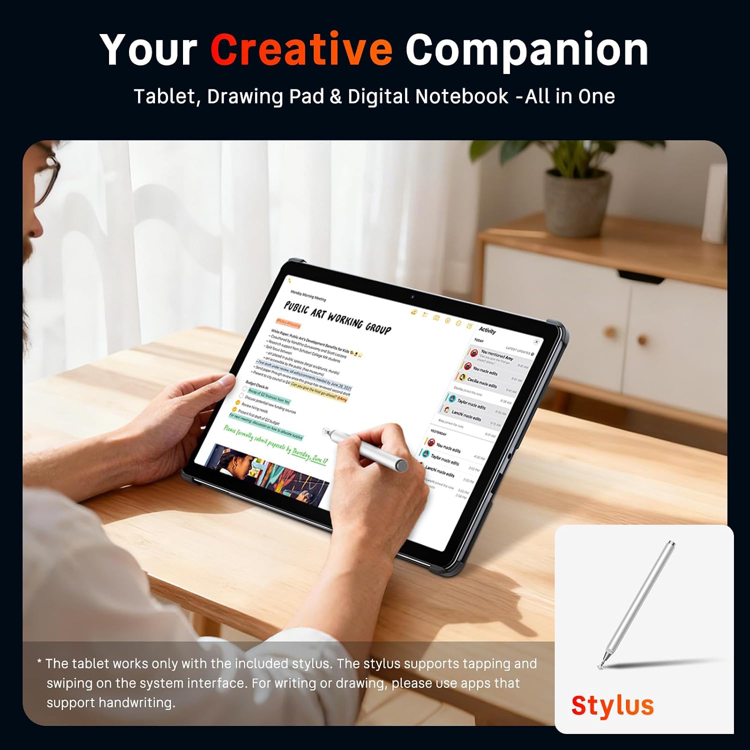 2-in-1 Tablet Win 11-10.1' Touchscreen PC, m3 8100Y up to 3.4GHz, 12GB RAM 256GB SSD, with Stylus & Case for Home, Business, Students, Digital Sketching