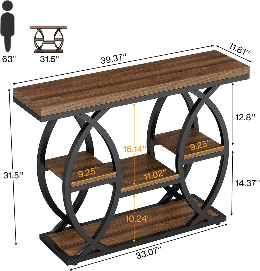 Tribesigns 39.4' Console Table, Industrial 4-Tier Sofa Table Entryway Table with Storage Shelves, Narrow Wood Accent Tables with Metal Frame for Small Spaces, Hallway, Foyer, Rustic Brown