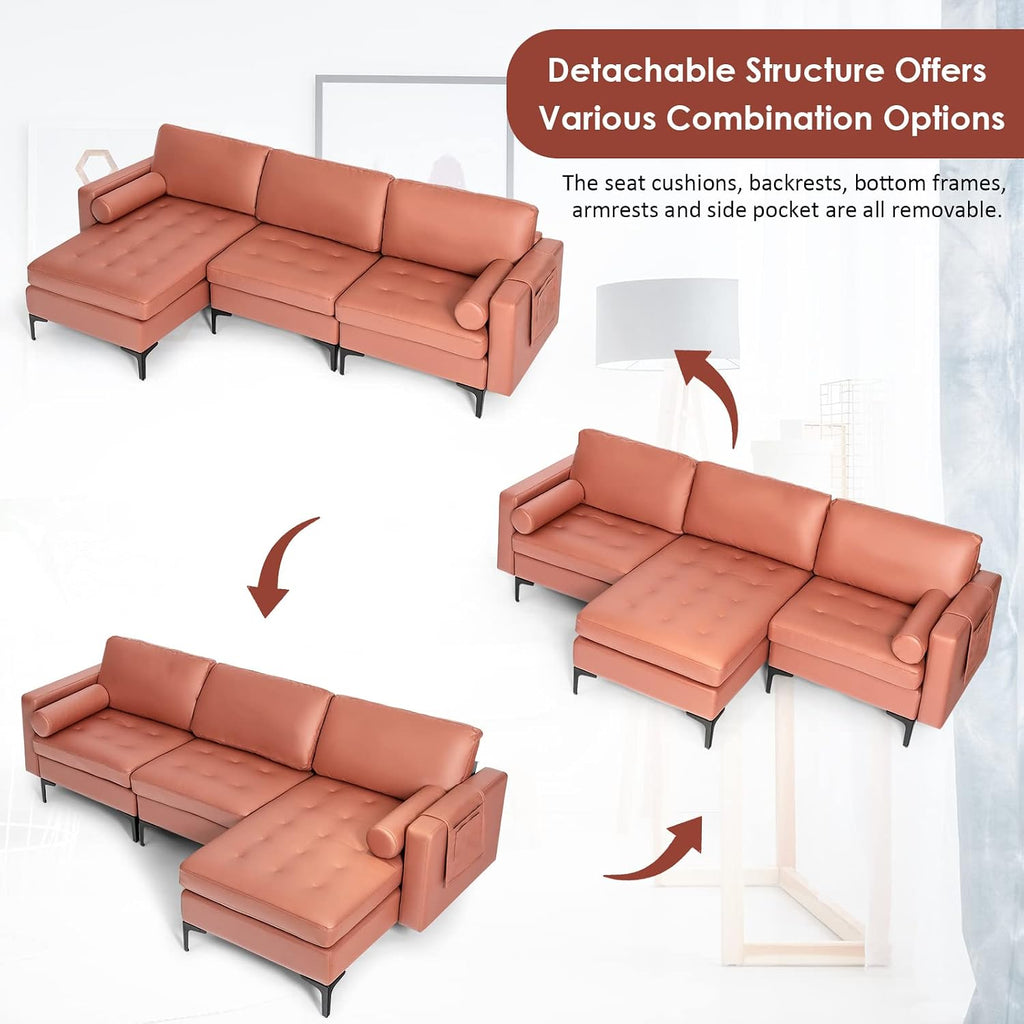 Giantex 97' Large Couch, 3 Seat Sectional Sofa Set, L-Shaped Modular Sleeper with Convertible Chaise Lounge, USB Ports, 3-Hole Socket, Storage Box, 2 Bolsters, Family Apartment Living Room
