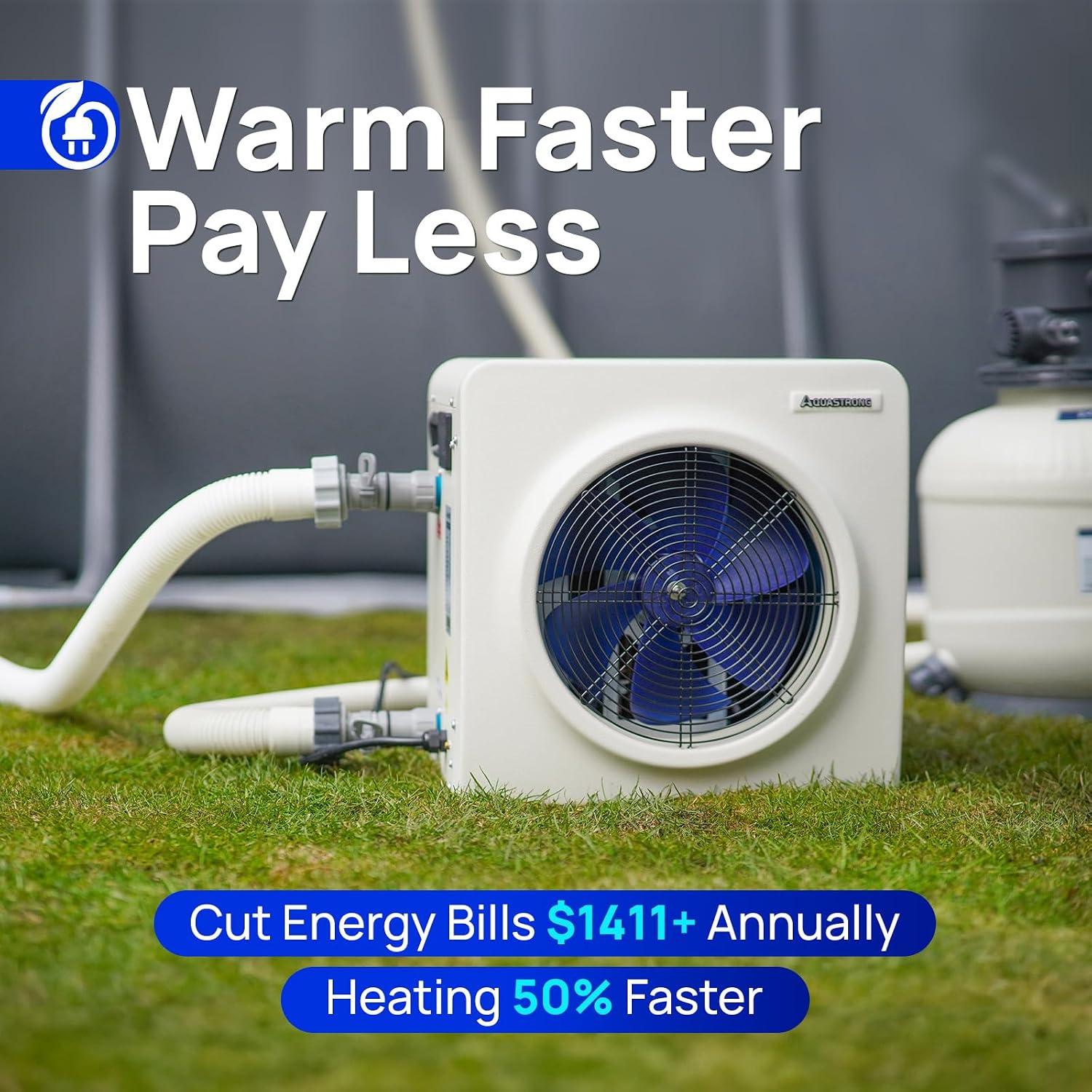 AQUASTRONG Swimming Pool Heat Pump,Electric Pool Heater for Above Ground and Inground Pool,Heating and Cooling Pool Heater Pools Up to, 3000 Gallons