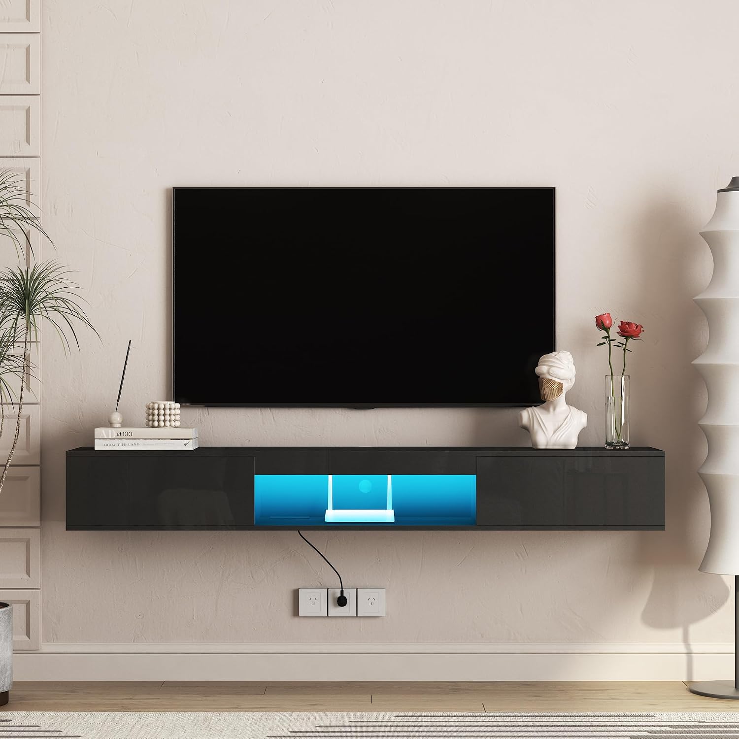 KEIKI 69' LED TV Stand with 16-Color Lights, Modern Entertainment Center TV Cabinet with Storage for 55–65' TVs, Media Console Table for Living Room, Black
