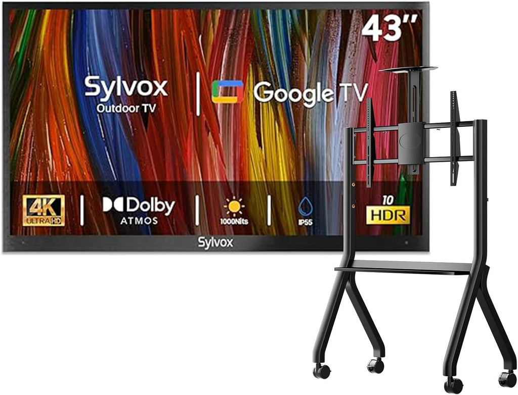 SYLVOX Outdoor TV with Rolling Stand, 43 inch 4K Smart TVs, Weatherproof & IP56 Waterproof, Support Google Assistant, Chromecast, 1000 nit Brightness Partial Sun (Deck Pro 3.0/2026)