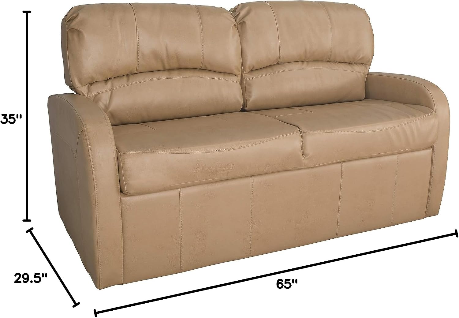 RecPro Charles 65' Jack Knife RV Sleeper Sofa with Arms | RV Furniture | Zero Wall Hugger (Toffee)