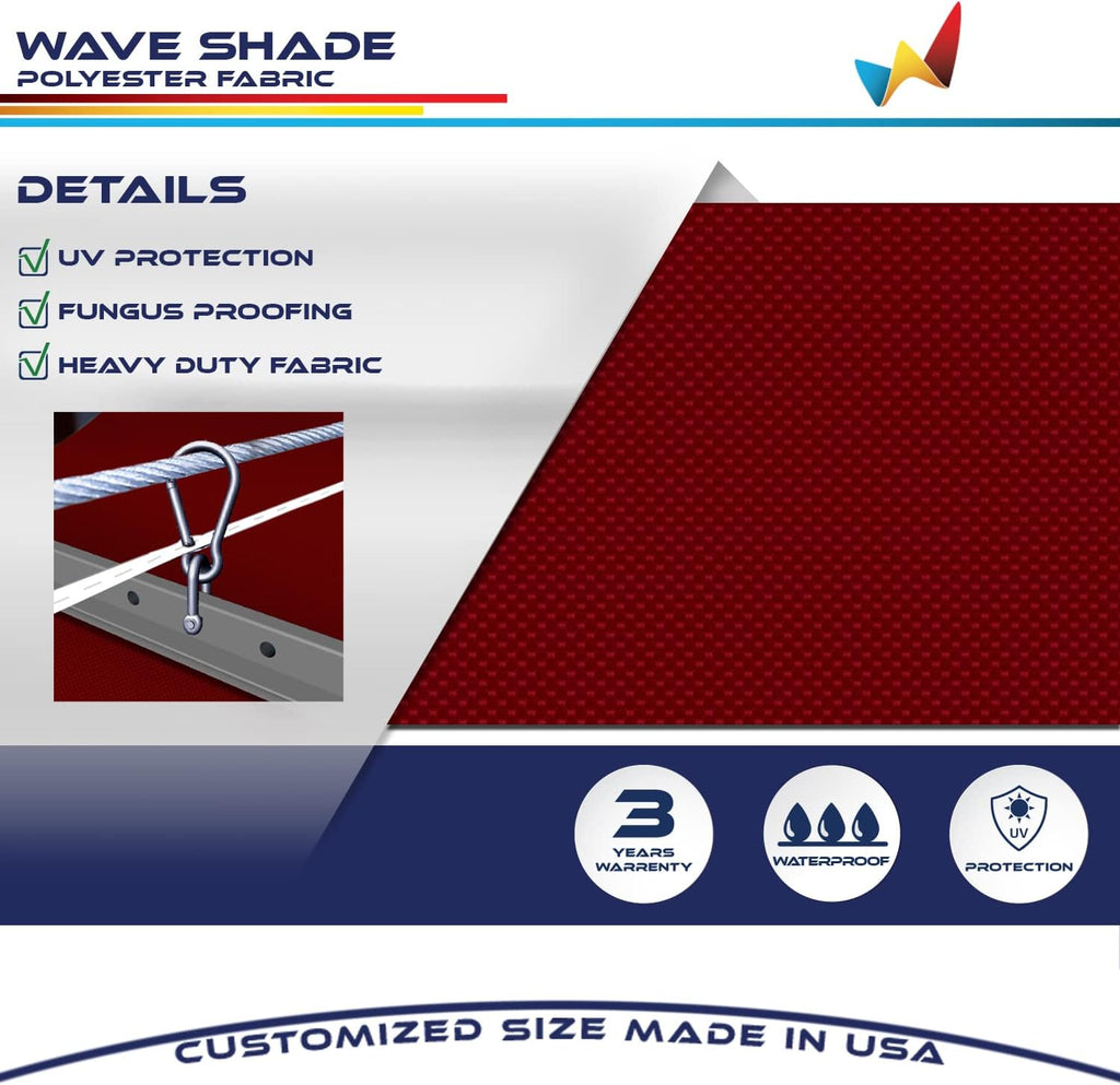 Windscreen4less 3' x 4' Waterproof Retractable Sun Shade Canopy Cover Sliding Wave Shade Sail for Pergola Patio Deck Yard Gazebo Outdoor (Red)