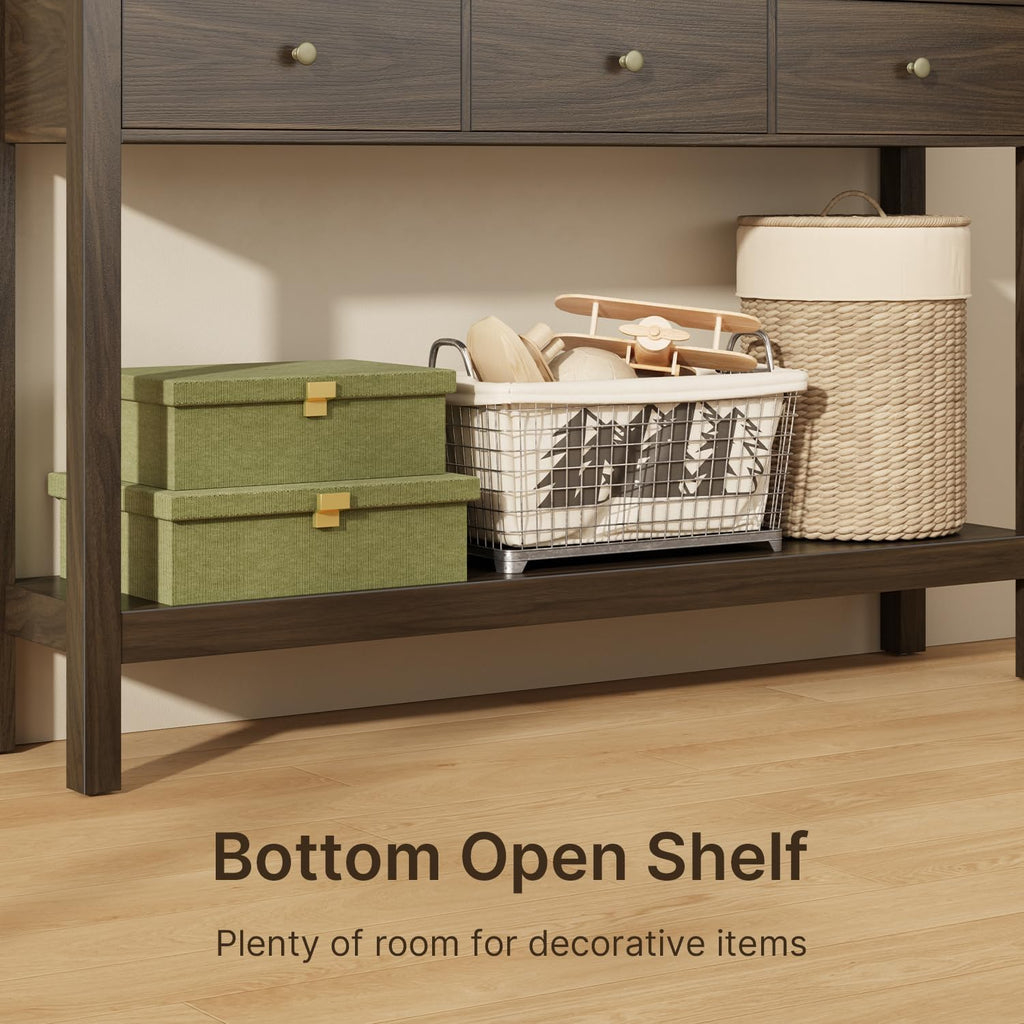 Gizoon Sofa Table with 3 Drawers, Modern Accent Console Table with Open Shelf, Large Storage Space, for Living Room, Front Hall, Entrance Hall, Study Room, Dark Brown