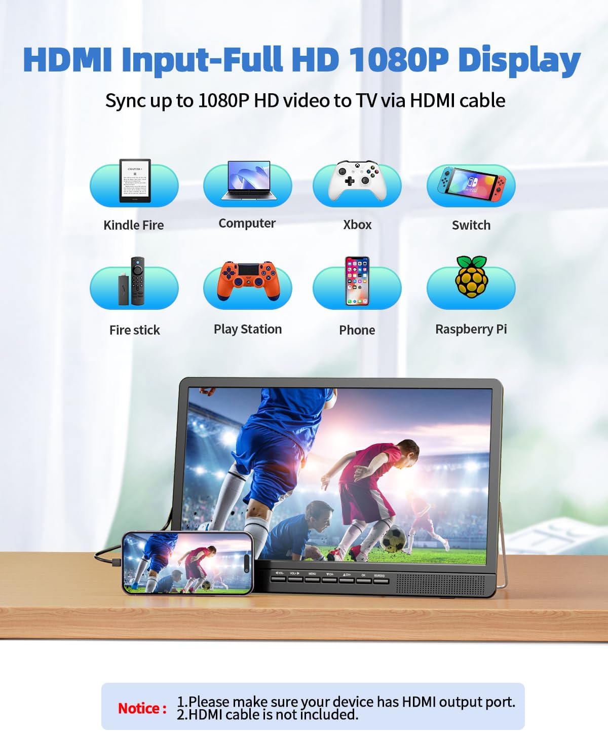 Desobry 18.2' Portable TV with Antenna, 1080P LED TV with HDMI Input/AV Input/USB Port, Small TV for Kitchen, Camping, RV, Bedroom, Patio, Indoor Outdoor Portable T V Built-in Stand