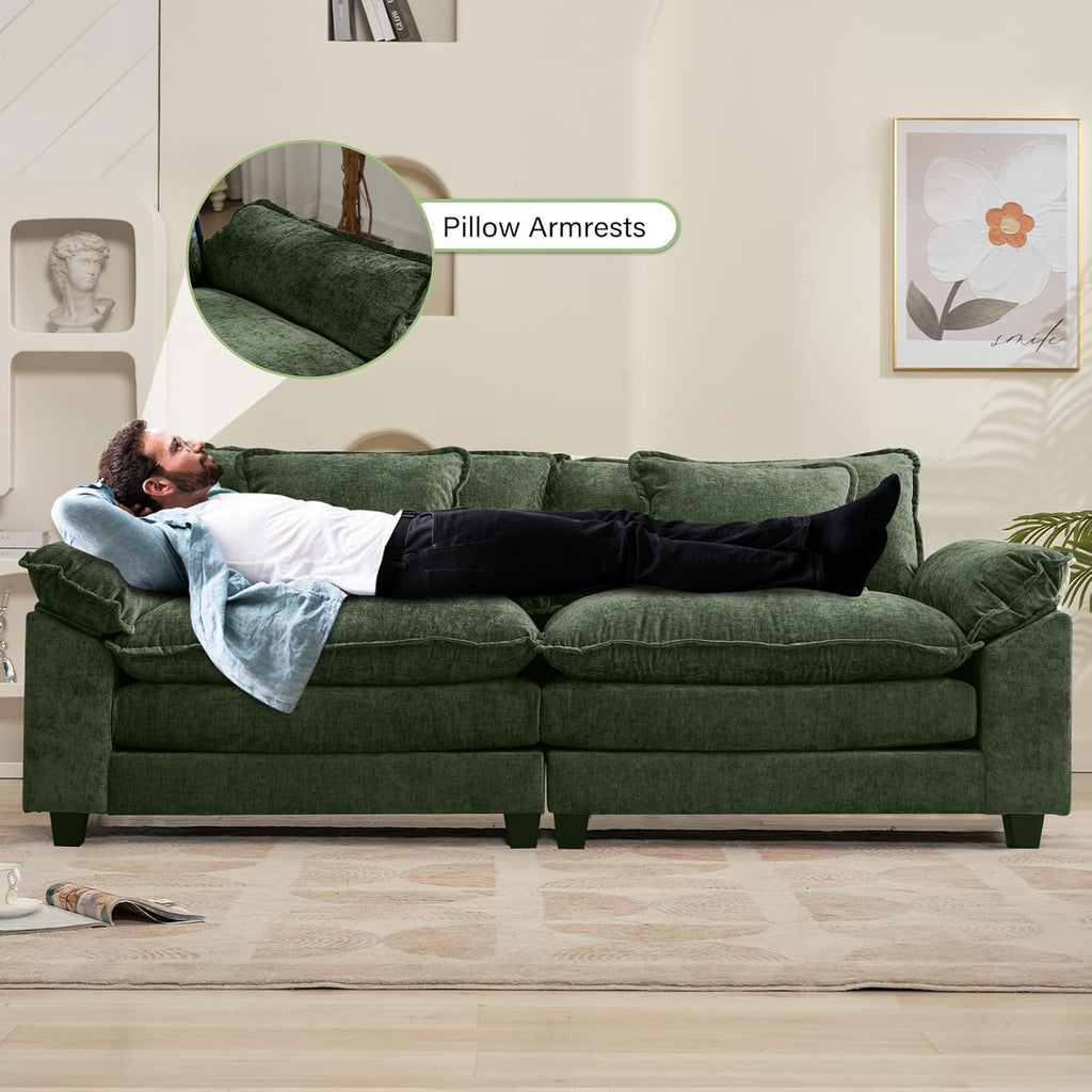 Oprisen 86' Modular Sectional Sofa, Comfy Cloud Couch Sectional Sofa, Chenille Sofa Sleeper Deep Seat Sofa with Throw Pillows for Living Room (Green, 86'- Loveseat)