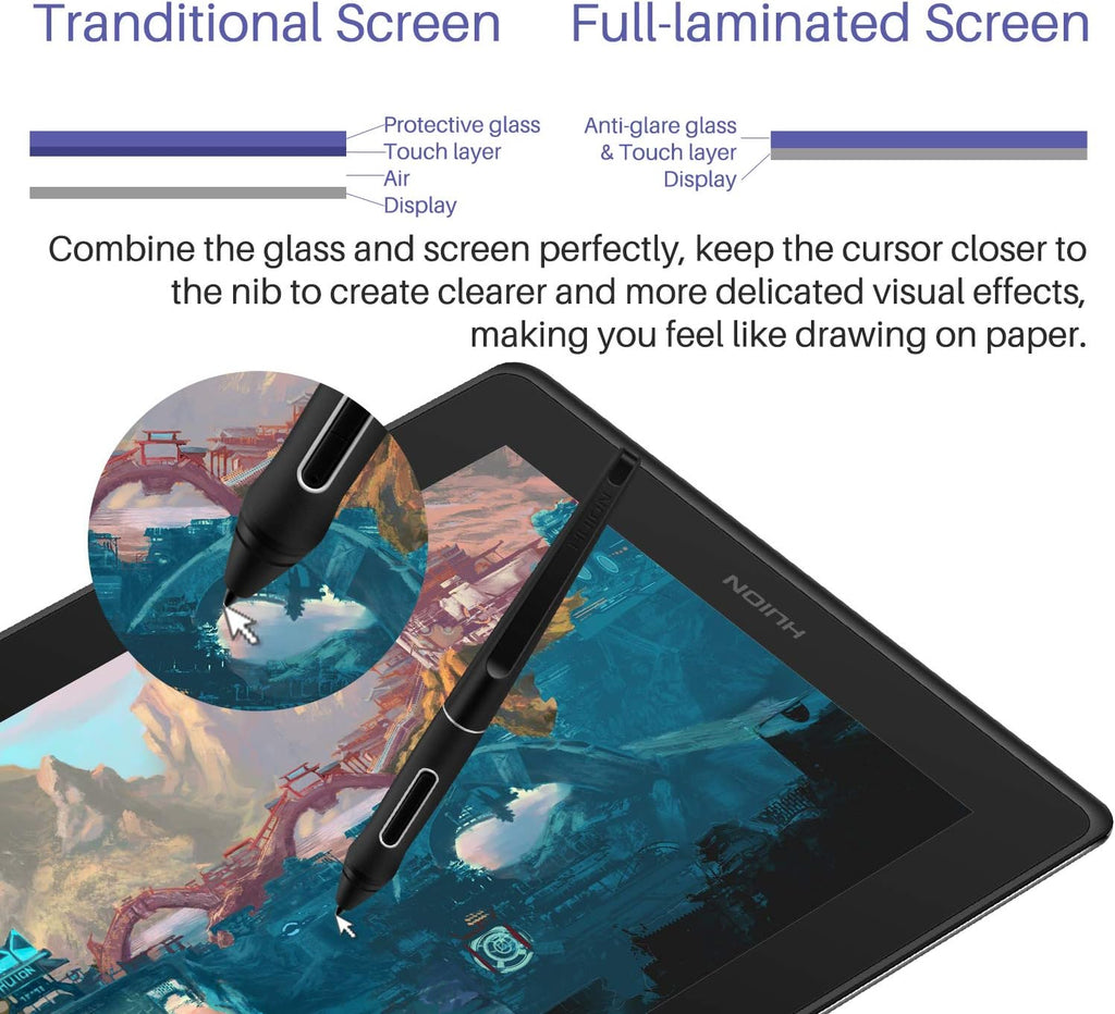 HUION KAMVAS Pro 16 Graphics Drawing Tablet with Screen Full-Laminated Graphics Monitor with Battery-Free Stylus Tilt 8192 Pen Pressure 6 Hot Keys Touch Bar - 15.6inch Graphic Tablet for PC/MAC/Linux
