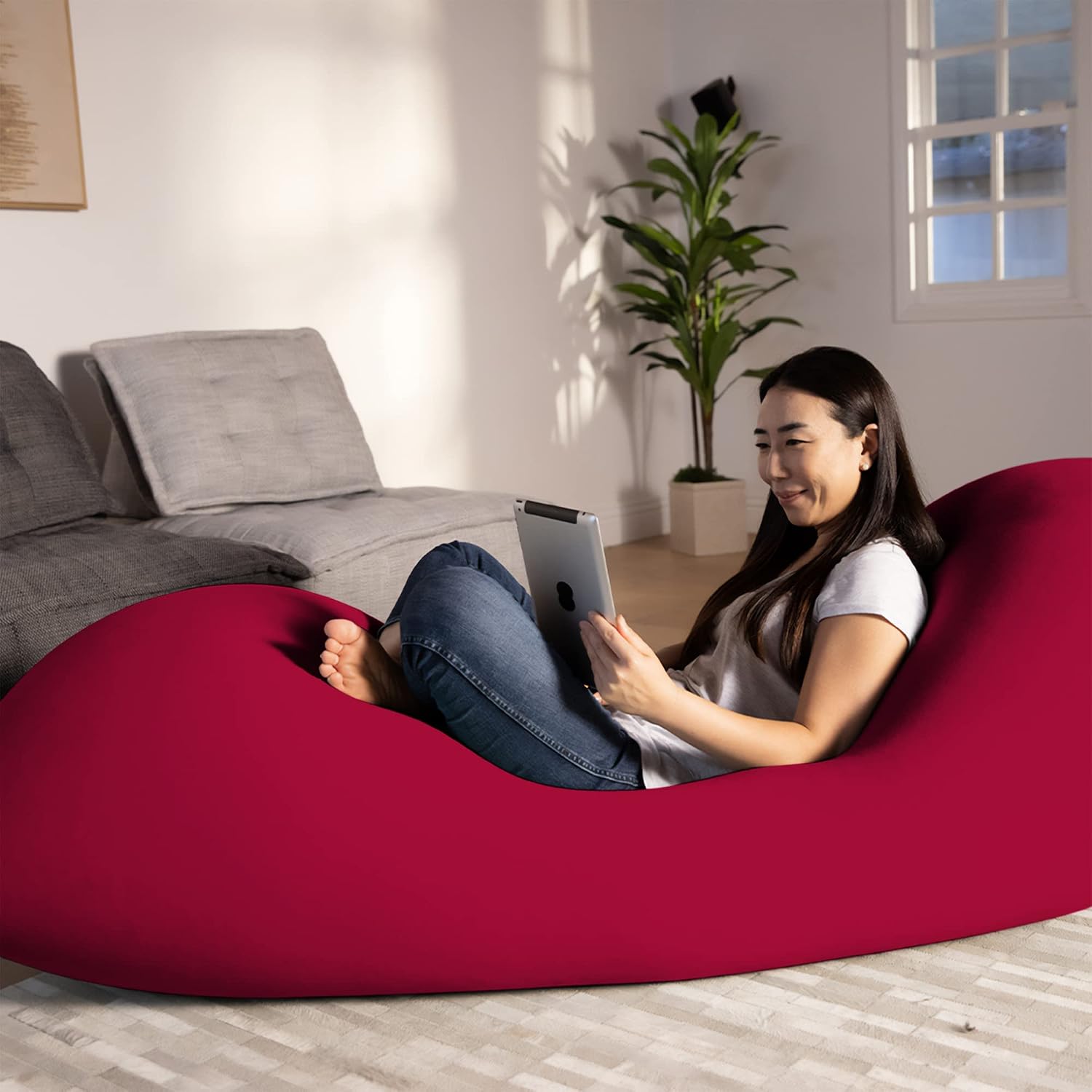 Yogibo Max 6-Foot Beanbag Chair, Bean Bag Couch with a Washable Outer Cover, Customer Favorite Cozy Sofa for Gaming, Reading, and Relaxing, Filled with Soft Micro-Beads, Red